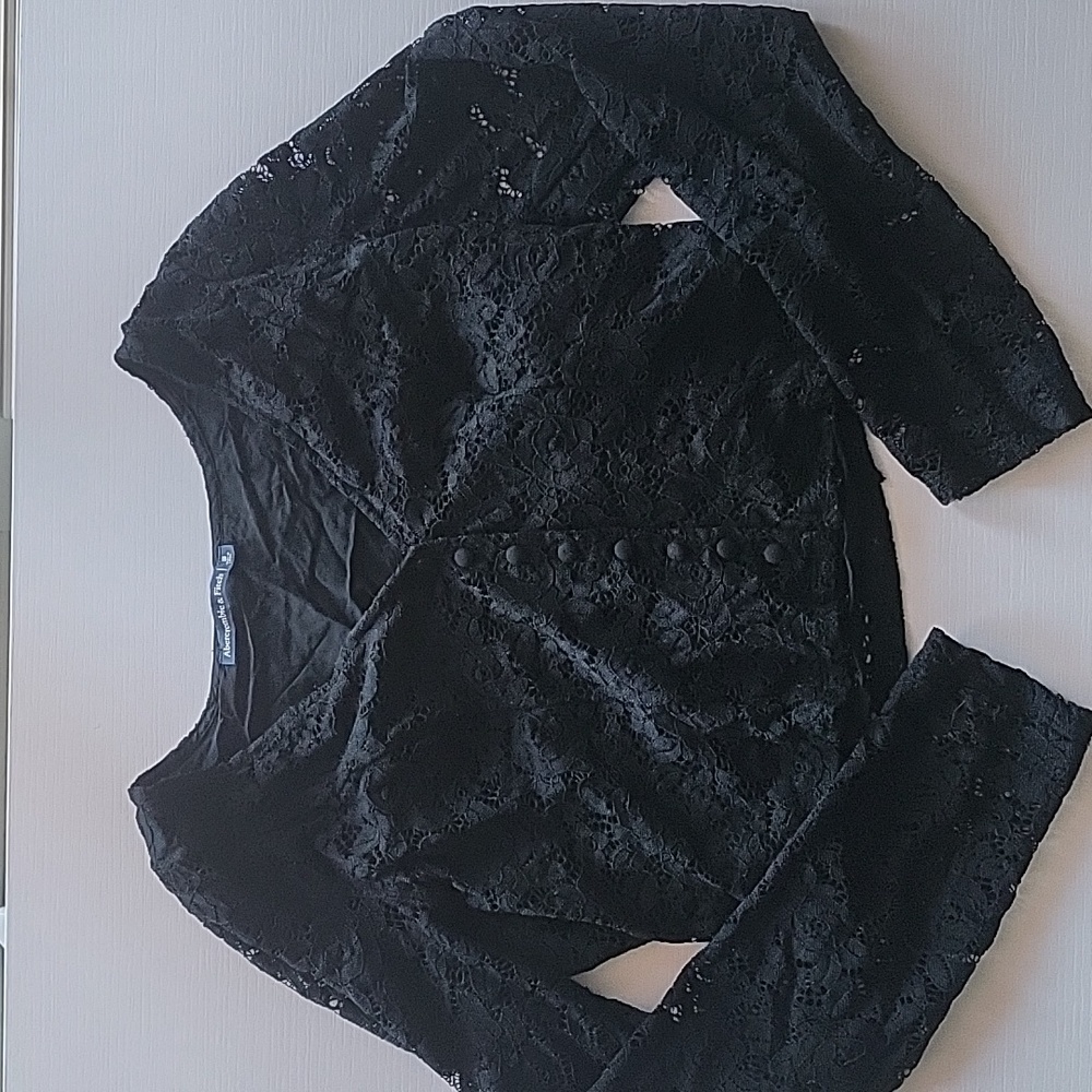 Black Lace Button-Up Women's Top